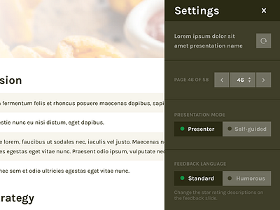 Presenter Settings buttons control panel ipad menu overlay settings tablet ui user interface