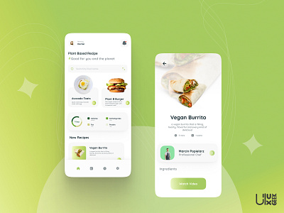 Plant-based recipe | Mobile App avocado toast burger food app mobile app plant based recipe app uidesign