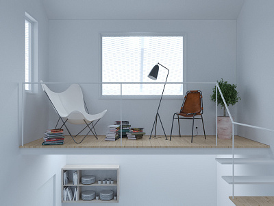 Artists apartment loft architecture corona minimal render