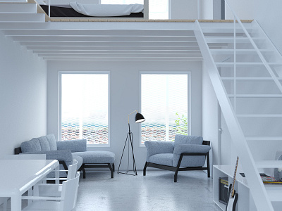 white washed apartment architecture corona minimal render