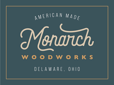 Monarch Woodworks Logo american american made blue gold monarch navy script wood woodworking