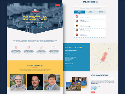 Metal Roofing Summit Event Website blue branding design event layout speakers web web design website wordpress yellow