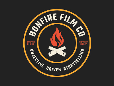 Bonfire Film Co. Logo Redesign badge black bonfire branding campire fire logo midwest ohio orange production video yello