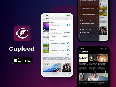 Cupfeed - News & RSS reader app branding design graphic identity logo ui