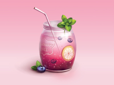 Cocktail berries blueberries cocktail drink icon illustration lemon mint pink