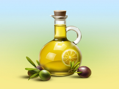 Olive oil food glass icon illustration lemon oil olive