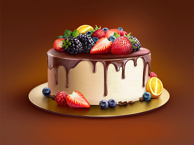 Cake berries blackberry blueberry cake chocolate cream food glaze icon raspberry strawberry