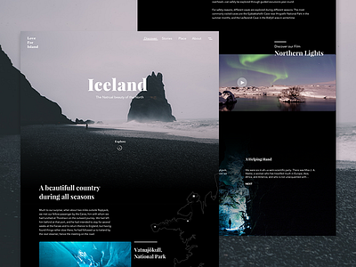 Love for Island : Travel Blog Exploration blog dark iceland landing page minimalistic modern nature photography ui