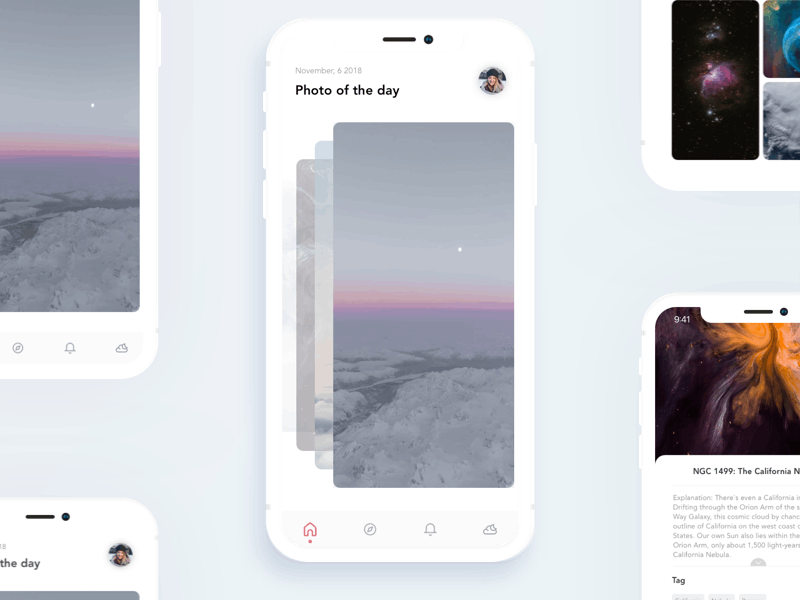 Nasa - Astronomy Picture of the Day app cards clean concept design gif gif animated interaction interface minimal mobile nasa principle principleapp redesign swipe swiping ui ux uxmotion