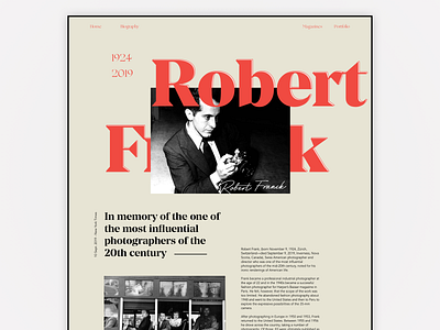 Robert Frank - Website Exploration biography clean concept frank landing minimal palette photography retro robert typography ui ux