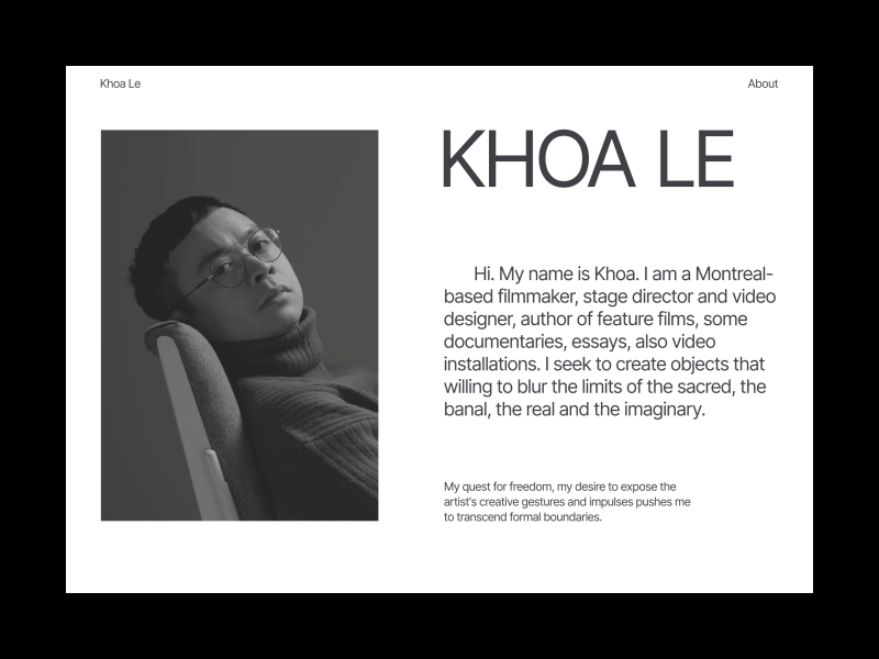 About | Khoa Le about page black and white design design minimalism simple design typography ui ui animation ux web design