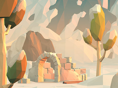 Low Poly Snow Landscape [WiP 2] 3d art blender iglo low poly snow tree