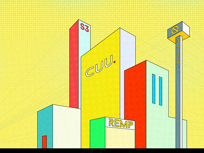 BlockBuilding 2: CUU. Q 3209T S3 REMP art building colorful comic constructivism factory letters q simple sketch