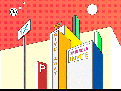 BlockBuilding 3: 1X PW Give Away Dribbble Invite art building colorful comic constructivism dribbble factory give away invite letters simple sketch