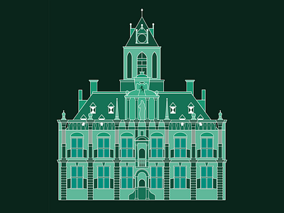 Old City Hall Delft affinity art building city hall delft lines poster