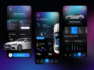 Mercedes App Design Concept app bright colors car colors dark dark ui gradient mercedes mercedes design mercedes mobile mobile app mobile design ui ui design ux