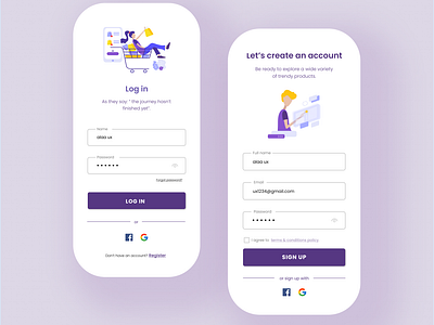 Log in / Sign up Screens by Alaa Hussein on Dribbble