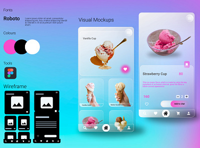 Ice-cream Glassmorphism Moblie app adobe illustrator adobe xd app app design application color design figma figmadesign icon inspration ui