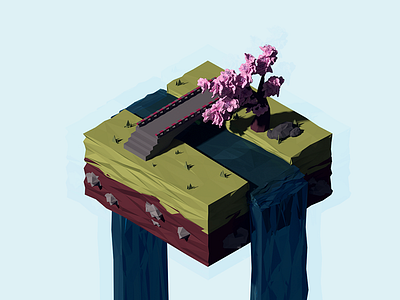 Spring cherry blossom isometric low poly spring
