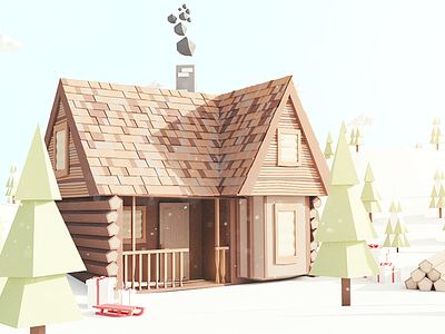 Lodge christmas house lowpoly presents