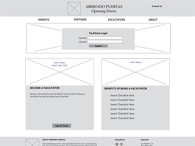 Abriendo Puertas - Login Page wireframe