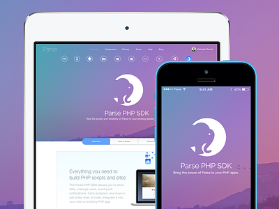 Parse PHP SDK elephant landing page mobile parse php product responsive sdk ui web
