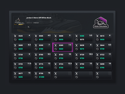 Kicks Calculator interactive interface ui ux