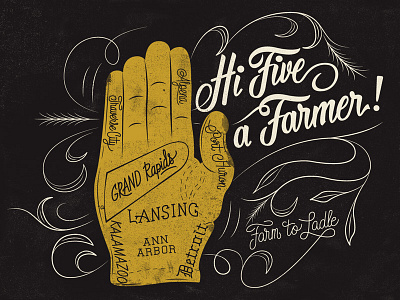 Hi Five a Farmer farm farmer glove hand illustration lettering michigan mitten type typography