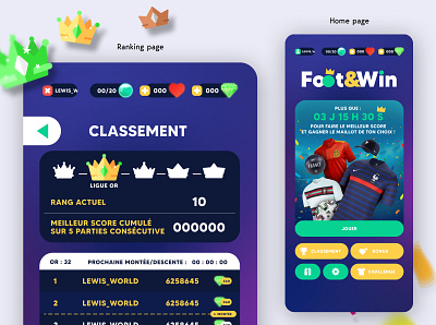 Foot & Win Game App / UI/UX Design android app branding crown design foot football footwin game gaming soccer ui