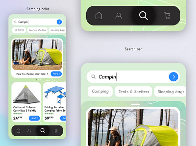 Surpass eShop App / UI/UX Design app branding camping design gradient green sport surpass tent ui