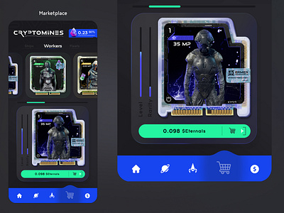 Cryptomines App / UI/UX Design android app black blue branding crypto dark design game redesign space ui ux