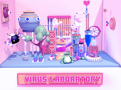 Virus laboratory 3d childrens illustration