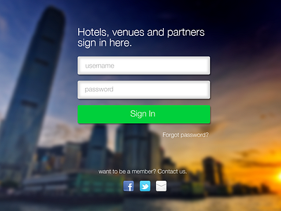 Simple login page hk hongkong hotels registration sign in venues