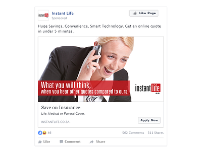 Instant Life Facebook Ads advertising art direction design insurance company social media design