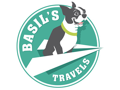 Basil's Travels logo boston logo terrier