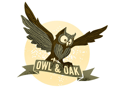 Owl & Oak Logo illustration logo owl texture wood grain