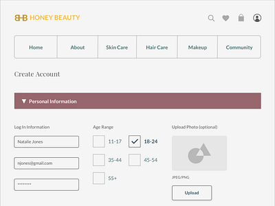 Honey Beauty - Create Account design prototype sketch ui user experience design user interface design ux wireframe