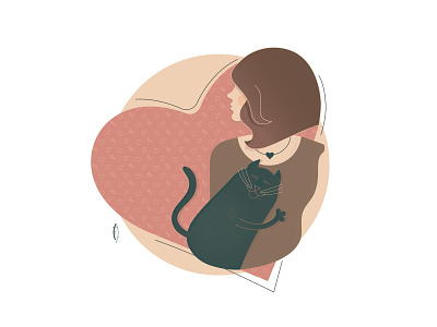 girl and cat 3 artwork characters vector illustration