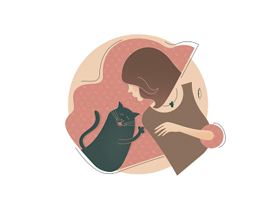girl and cat 2 artwork vector illustration