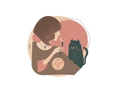 girl and cat 3 artwork characters illustration vector illustration