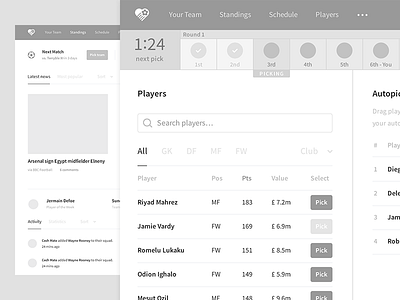 Fantasy Football UX app design fantasy football platform product sketch ui ux web wireframe wireframes