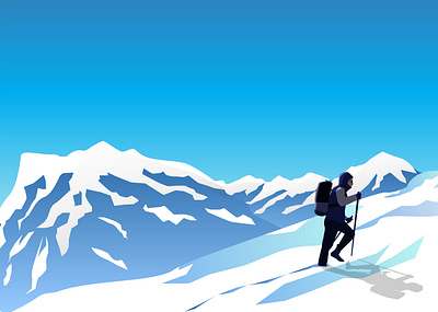 Icy Mountain Hiking 2d art climb cold flat glacier hiker hiking ice icy illustration mountain mountaineer mountaineering snow snowy summit ui vector