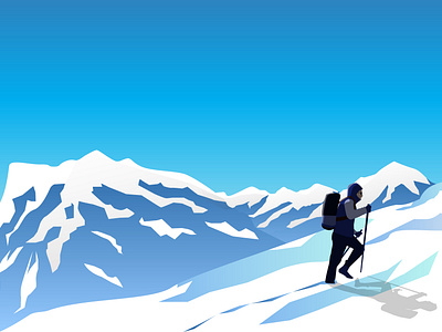 Icy Mountain Hiking 2d art climb cold flat glacier hiker hiking ice icy illustration mountain mountaineer mountaineering snow snowy summit ui vector