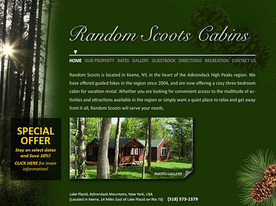 Random Scoots Cabins splash page splash page website design
