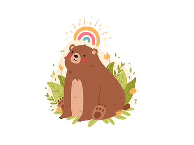 Cute bear with rainbow