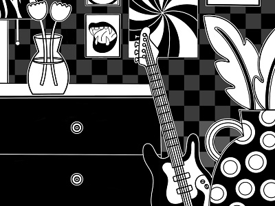 Room black and white editorial graphic design illustration