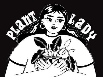 Plant Lady black and white editorial girl illustration graphic design illustration plant