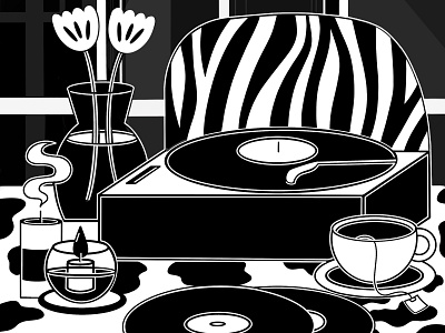 Vinyl black and white editorial graphic design illustration