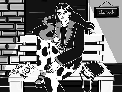 Autumn Evening black and white editorial girl illustration graphic design illustration