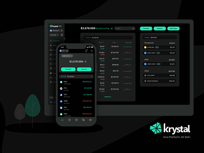 Krystal - One Platform, All Defi application bitcoin blockchain chart coin crypto design mobile ui desktop